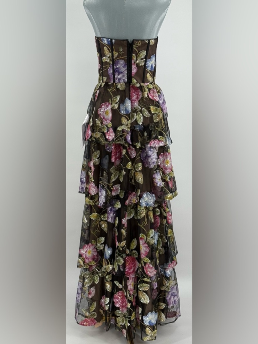 🆕 DRESS THE POPULATION 🧿 NWT Layana Strapless Tiered Floral Sequin Gown - Sz M - Picture 7 of 14